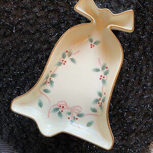 Mikasa "Holiday Elegance" PINK Ribbon Holly Bell Candy Dish Christmas
